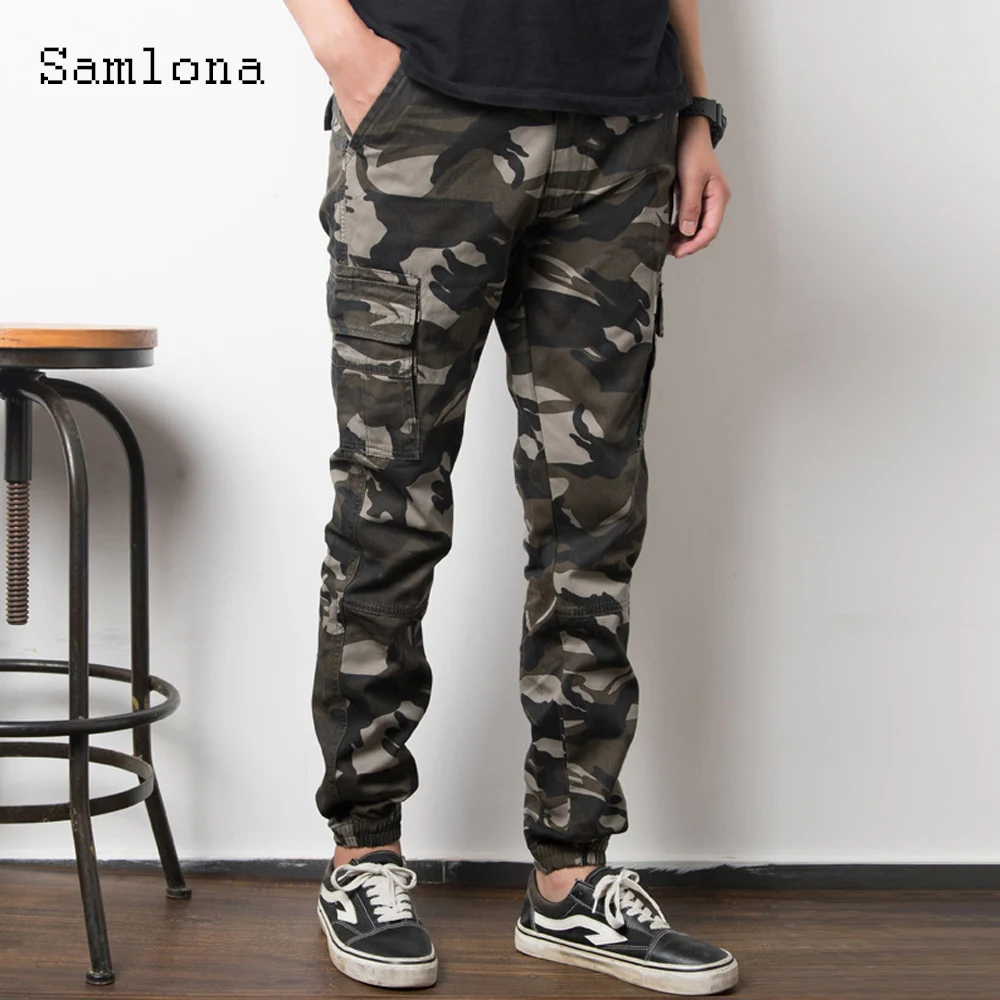 Samlona Plus Size Mens Fashion Camouflage Pants 2021 Latest Autumn Biker Pants Male Pockets Design Trouser Outdoor Casual Pant