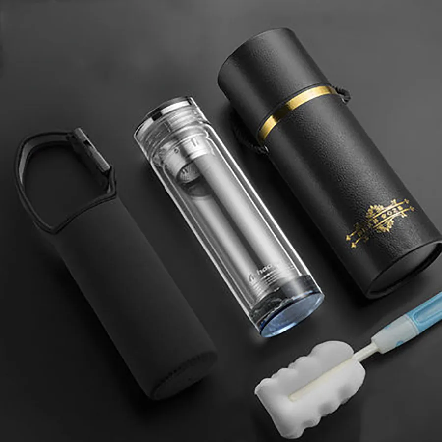 Двухслойные Стеклянные бутылки для воды фильтр чашка спортивные бутылка