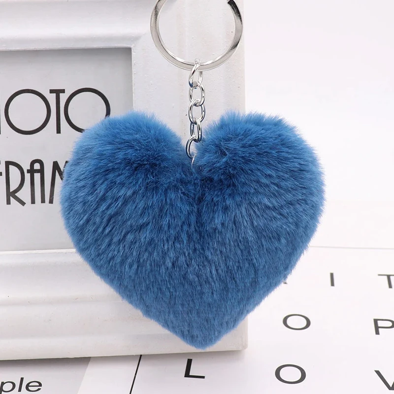 Plush Ball Key Ring Love Mobile Phone Key Chain Soft Artificial Rex Rabbit Hair Ball Car Key Ring Ladies Bag Pendant Jewelry DIY