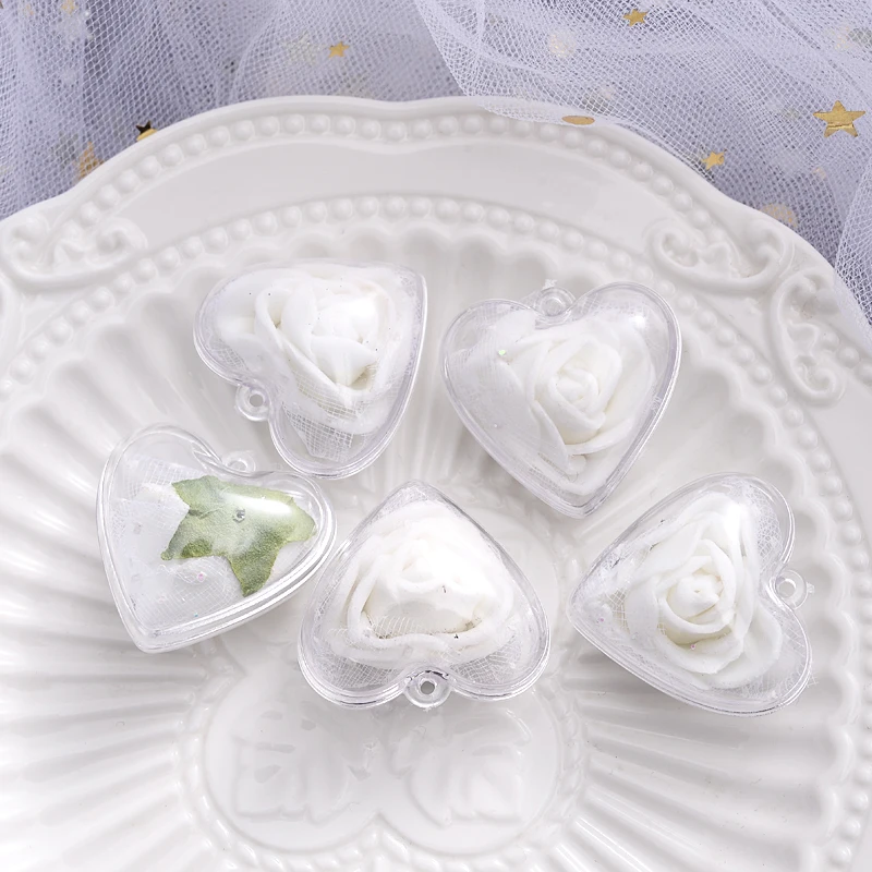 

10Pcs/lot 28x30Mm Clear Glass Heart-Shaped Rose Pendant for Diy Jewelry Making Bracelets and Earring Accessories