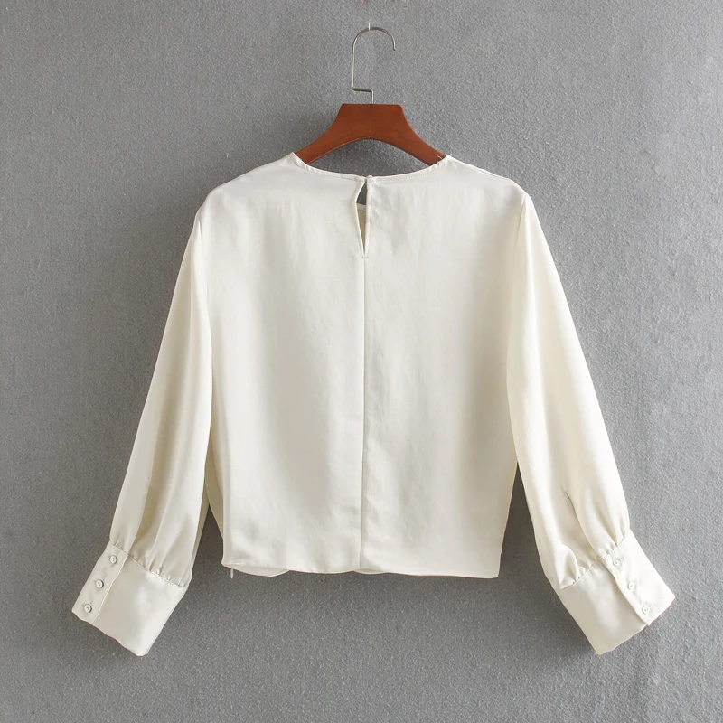 Za 2020 модная женская блузка бежевая шелковая сатиновая с круглым вырезом со