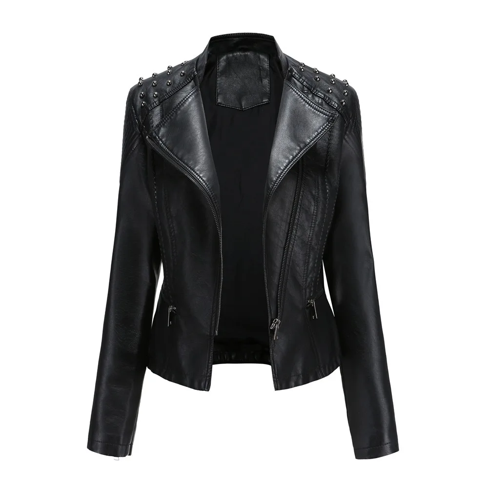 

2020 Fashionable Jaqueta De Couro Feminina Motorcycle Rivet Zipper Casaco Feminino Punk Minimalist Slim Fit Autumn Coat