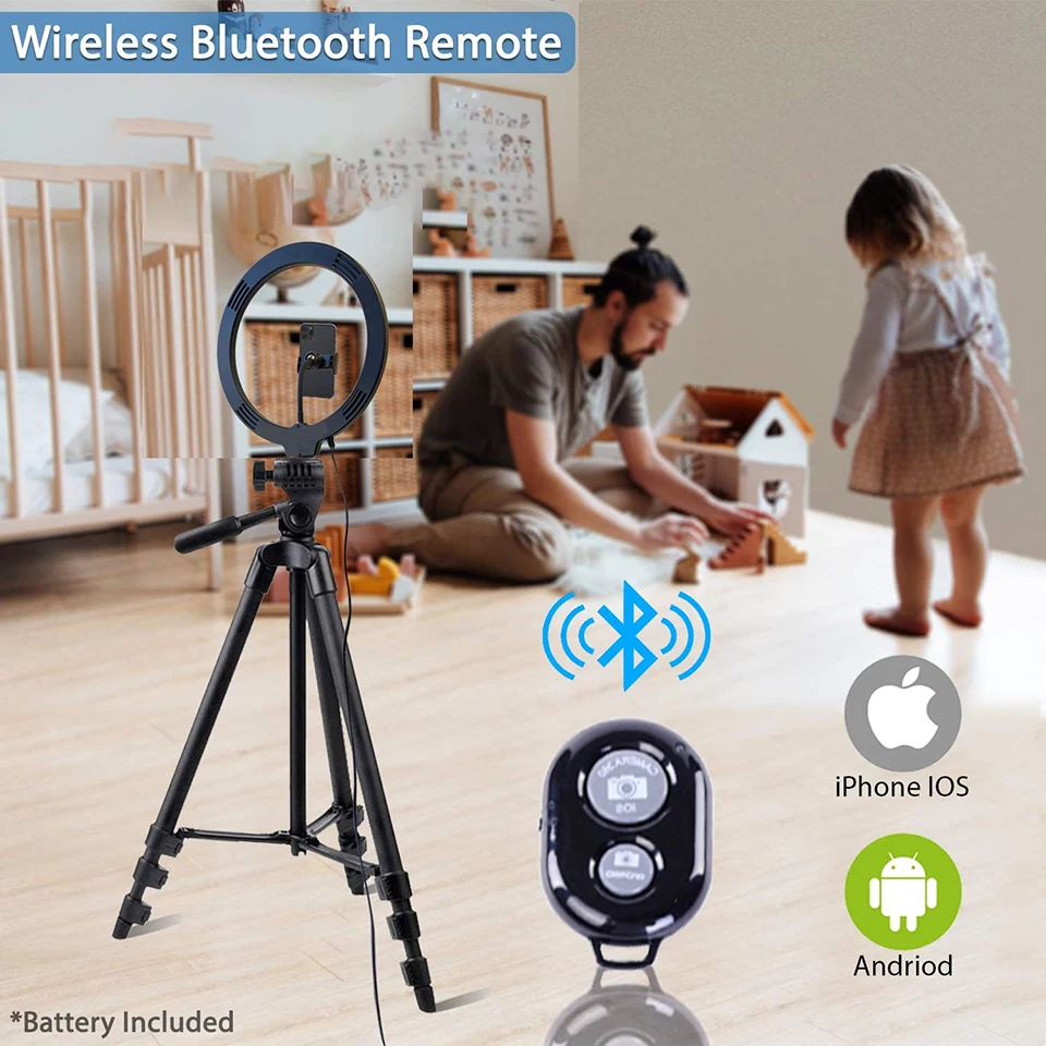 26cm Photo Ringlight Led Selfie Ring Light Phone Bluetooth Remote Lamp Photography Lighting Tripod Holder Youtube Video