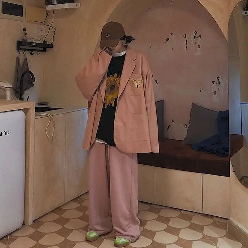 

Vintage suit jacket women 2021 spring autumn Hong Kong style oversize loose casual Blazers kawaii pink high street short coats