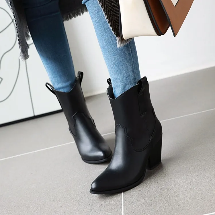 Сапоги женские на танкетке заостренный носок высокий каблук квадратный для