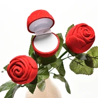 1pc romantic red rose flower ring box earrings jewelry gift box for engagement wedding decoration valentines day decor supplies