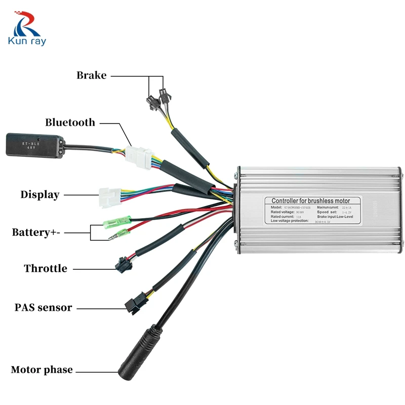 

KT Electric Bike Controller with Bluetooth 36V 48V 15A 22A Brushless Electric Bicycle Motor Controller For Ebike KT Display