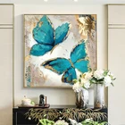 Постер с изображением голубой бабочки на холсте, без рамки