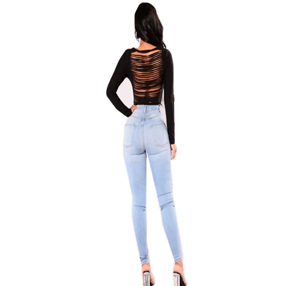 Брюки с высокой талией эластичные женские джинсы модные облегающие Женские