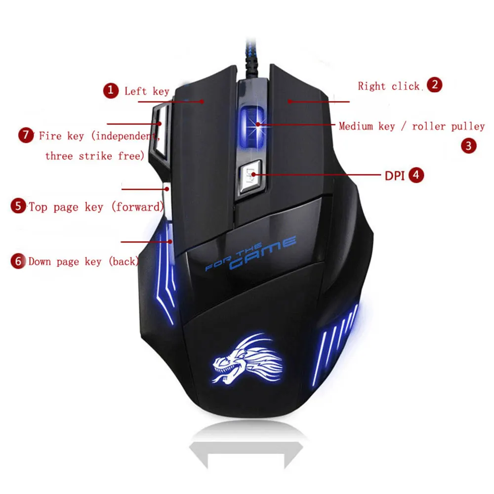 

USB Wired Gaming Mouse 5500DPI Adjustable 7 Buttons LED Optical Professional Gamer Mouse Computer Mice for PC Laptop Games Mice