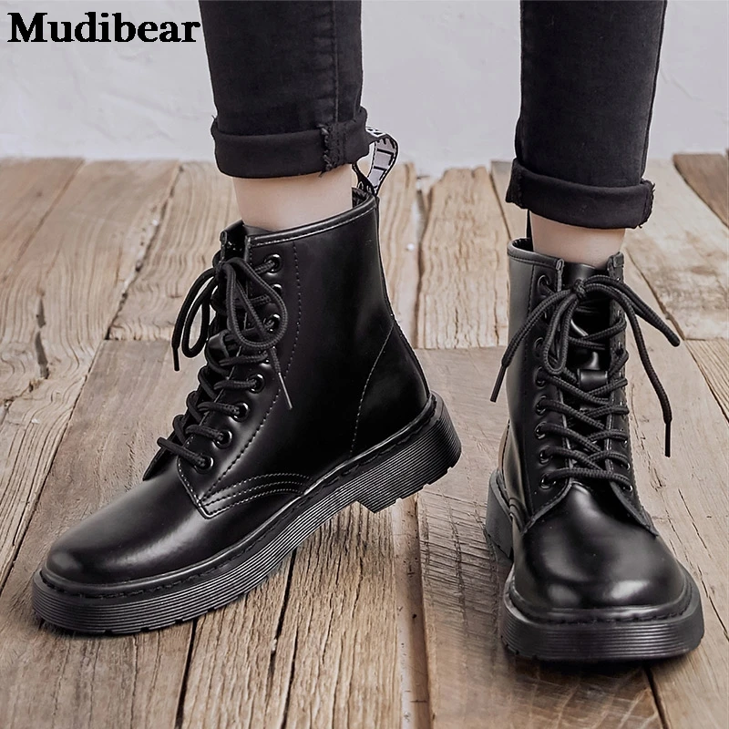 

Mudibear Women Boots Soft Leather Shoes Woman White Ankle Boots Motorcycle Boots Female Autumn Winter Punk Botas Mujer 2020