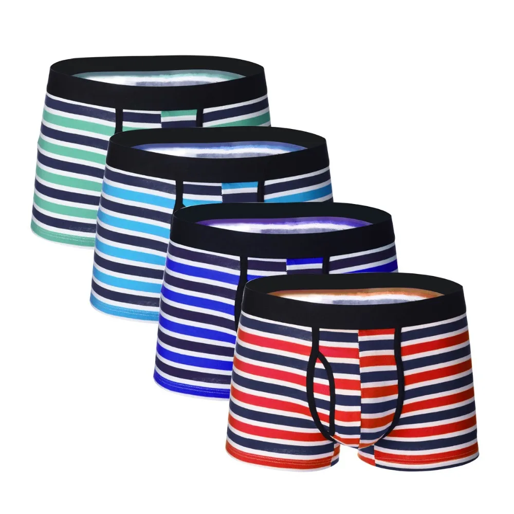 

4 Pcs Male Boxer Underwear Men Cotton Boxer Shorts Breathable Striped Flexible Shorts Boxers Underpants Homme Panties Boy Undies