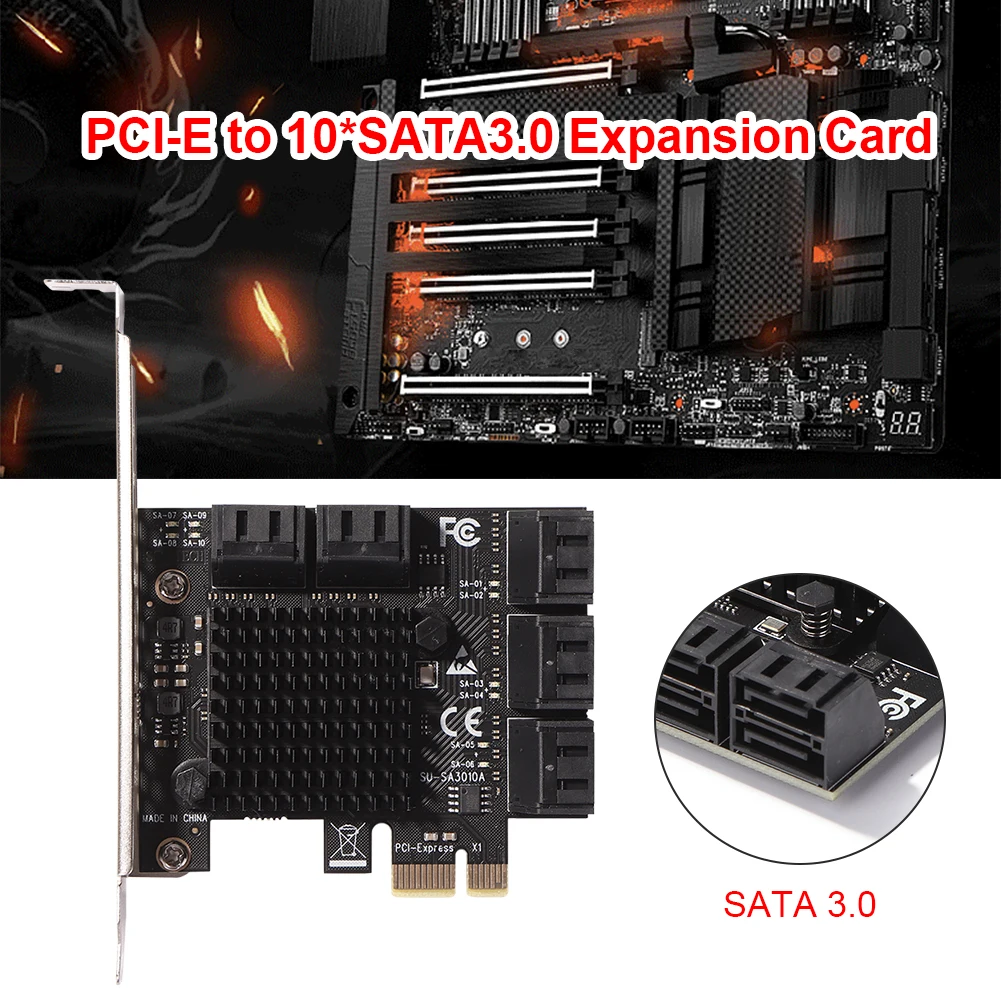 

SA3010A PCIE Adapter 10 Port 6Gbps High Speed PCI-Express X1 to SATA 3.0 Controller Expansion Card Used For Bitcoin mining