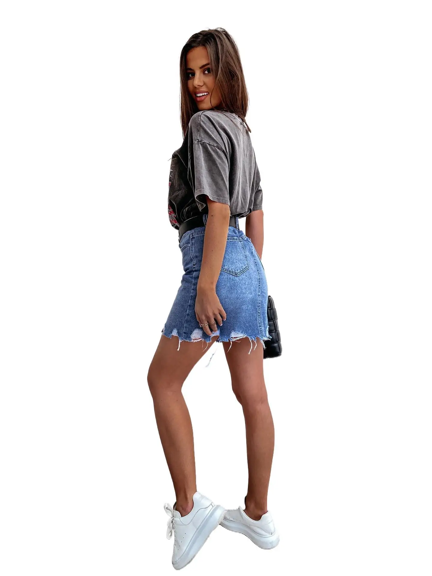 

Skirts Womens 2021 Summer Female Streetwear Woman Skirts Casual Fashion Style Saia Jeans Short Cotton Denim Irregular Skirt