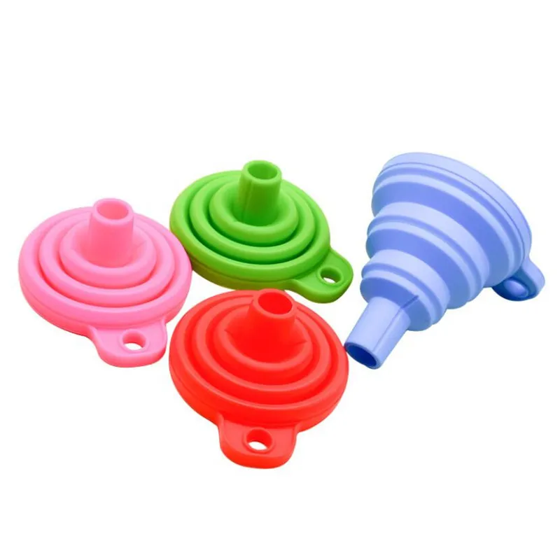 

2pcs Mini Foldable Funnel Silicone Collapsible Funnel Folding Portable Funnels Be Hung Household Liquid Dispensing Kitchen Tools