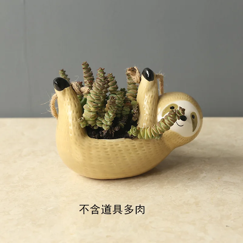 

Nordic Wall Hanging Ceramic Vase Sloth Flower Pot Scindapsus Chlorophytum Potted Plant Animal Flower Pot Home Garden Decoration