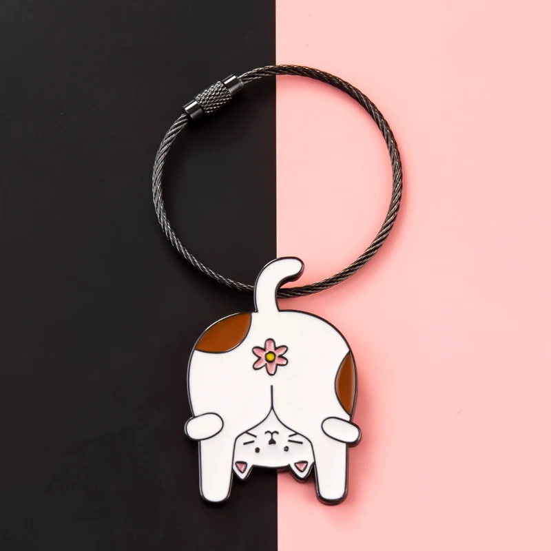 

Creative Steel Wire Rope Keychain Funny Animal White Yellow Pink Pendant Bag Car Keyring Jewelry Lanyard Accessory Girl Boy Gift