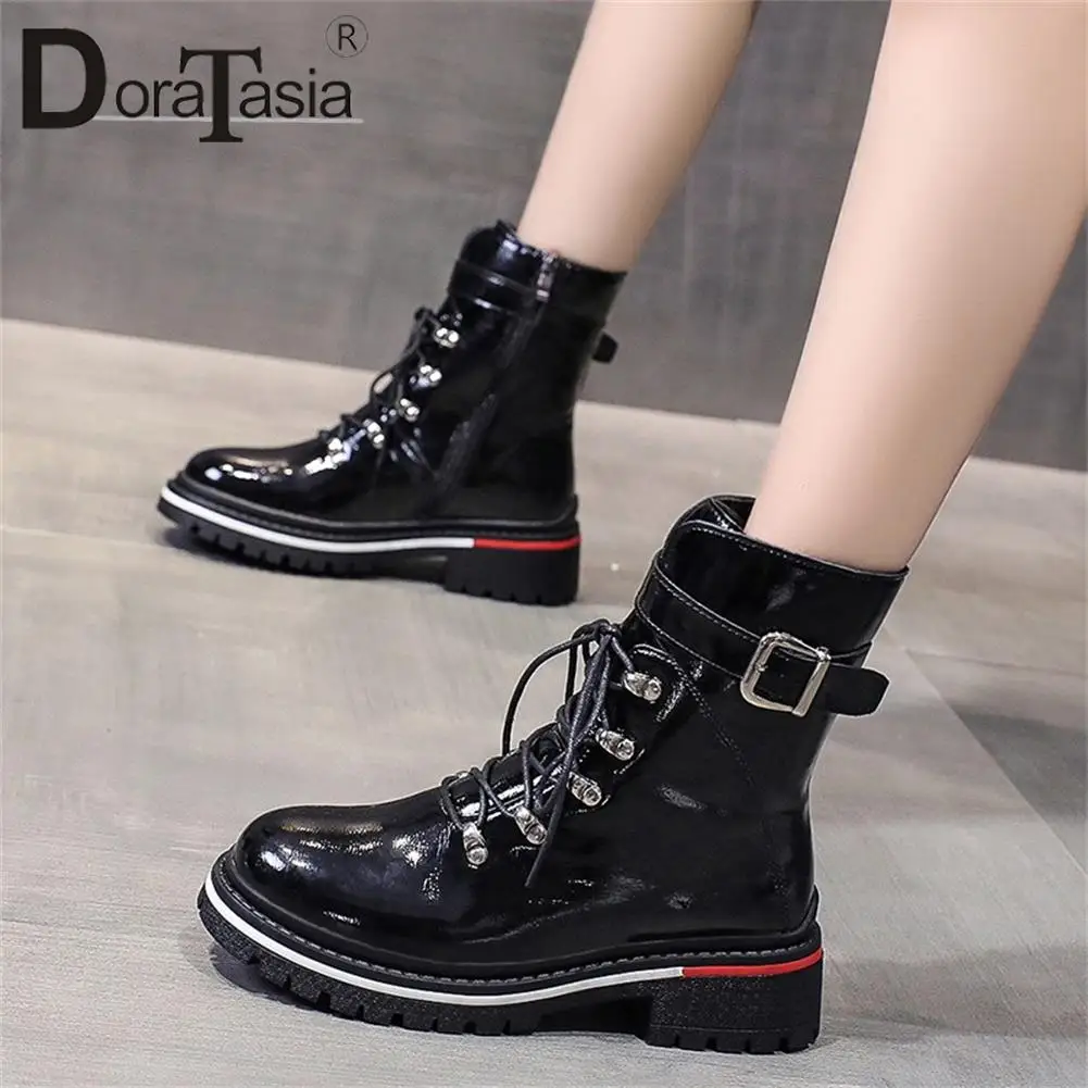 

DORATASIA New Arrival Female Platform Motorcycle Boots Fashion Zip Lace-up Chunky Heels Ankle Boots Women Party OL Shoes Woman