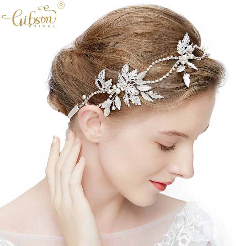 

Gibsonbridal ручной работы, свадебные аксессуары для волос жемчуг горный хрусталь прикрепление к волосам лоза повязка на голову свадебный женски...
