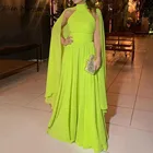 Потрясающие светло-зеленые арабские вечерние платья шифон вырез под горло плиссированные трапециевидные официальные мусульманские праздничные платья до пола 2021