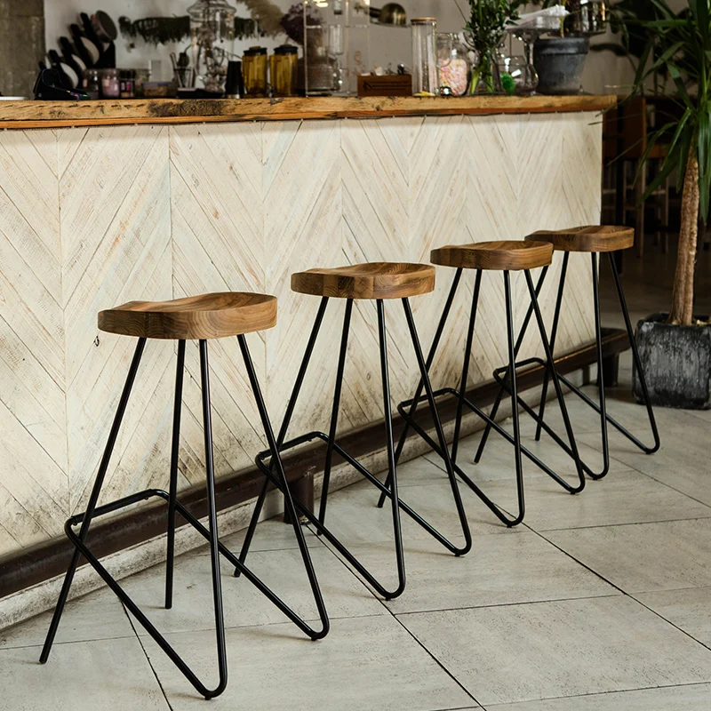 Скандинавский кованый барный стул креативный высокий из твердой древесины