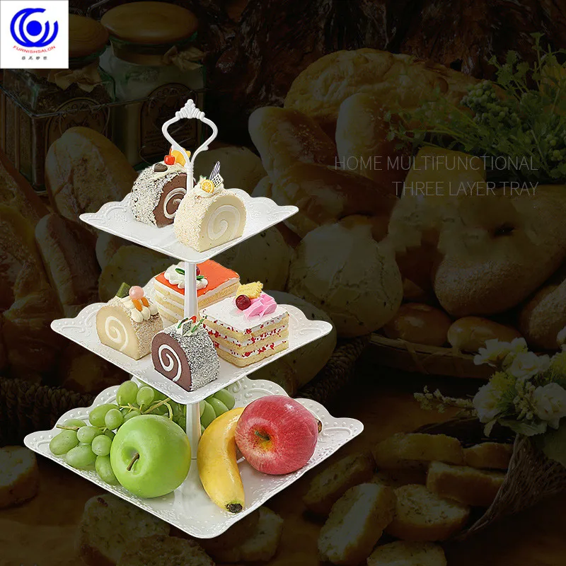 European three-story two-story fruit plate dry tray afternoon tea dessert trays baking table multi-story cake rack cafe tables | Дом и сад