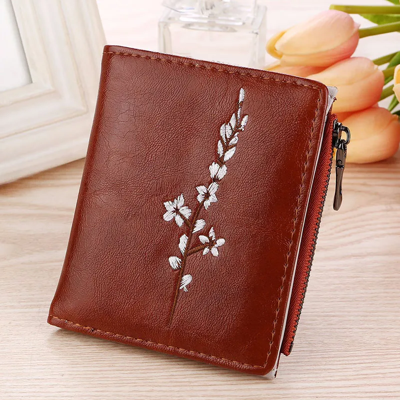 

Women Hasp Zipper Short Wallet Embroidery Flowers PU Coin Purse Money Bag Small Wallets SER88