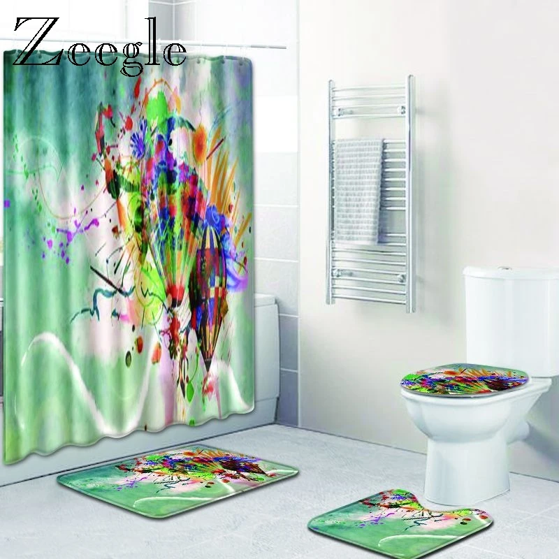 

Zeegle 3D Printed Bathroom Mat and Rugs Shower Carpet Water Absorbing Bath Mat Non Slip Bath Mats Microfiber Toilet Rug 4pcs set