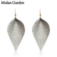 mg trendy leaf leather earrings for women simple statement drop earrings fashion jewelry women accessories 2018 new wholesale