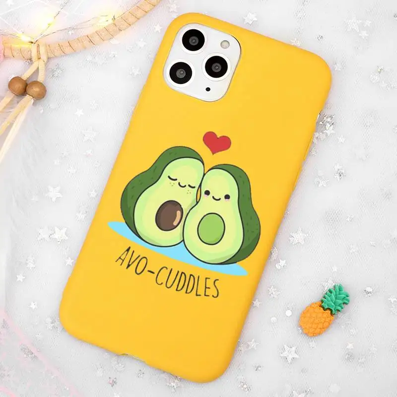 

Cartoon Cute Avocado painting Phone Case Candy Color Yellow for iPhone 11 12 pro XS MAX 8 7 6 6S Plus X 5S SE 2020 XR