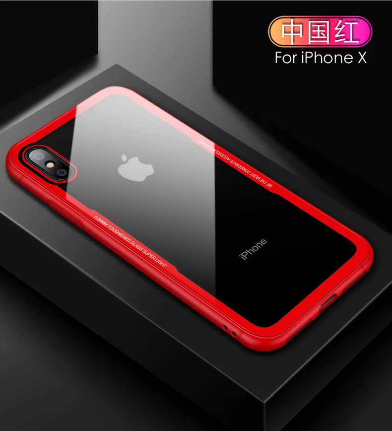 Red Роскошный прозрачный стеклянный чехол для iPhone11 Pro Max, силиконовый бампер для iPhone XS MAX XR X 7 Plus 8 7plus 8plus 6 6S - Цвет: Red