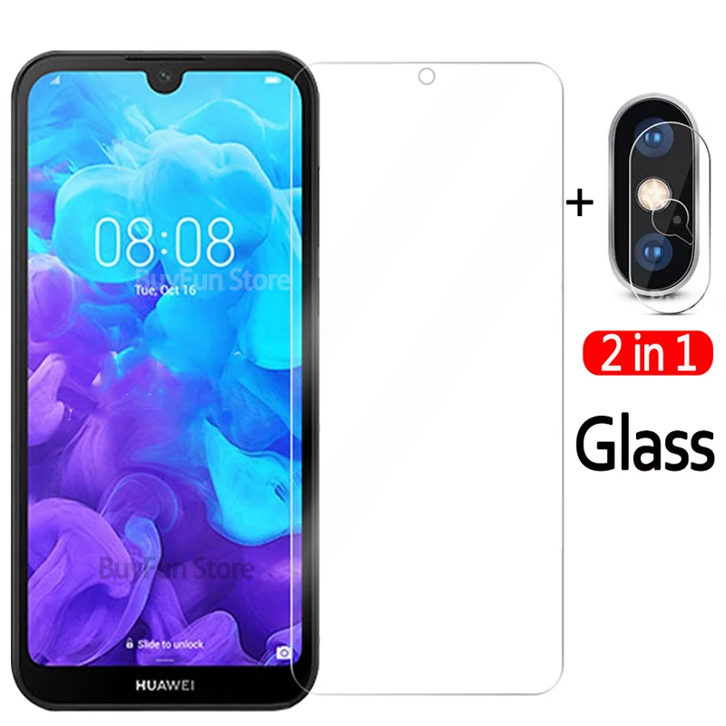 2 в 1 закаленное стекло для защиты экрана Huawei Y5 2019 стеклянная пленка объектива
