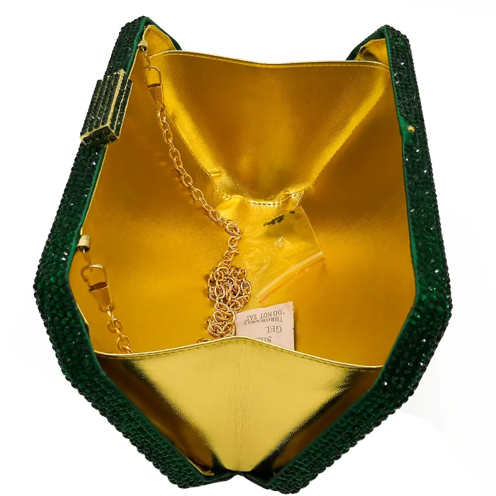 Женский клатч с изумрудами Boutique De FGG блестящий зеленый со стразами вечерние