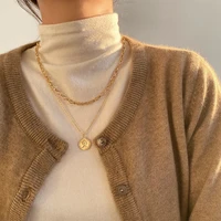 fashion gold color sweater chain necklace for women retro thick chain human head layered choker necklace bohemian party jewelry