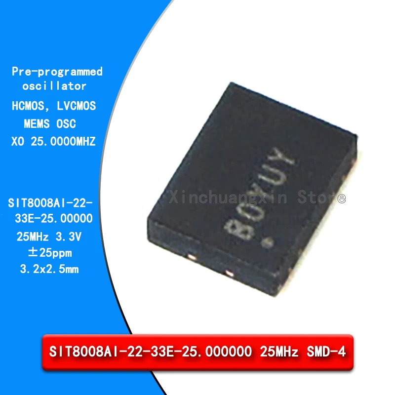 Оригинальный active crystal OSC SIT8008AI-22-33E-25.000000E 25 МГц 3,3 В 3225 SMD-4 3,2x2,5 мм ± 25ppm предварительно запрограммированный кварцевый осциллятор crystal