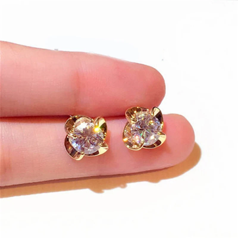 

New Korean Stud Earrings For Women Earrings Exquisite Simple Rhinestone Flower Earrings