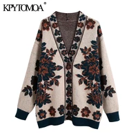 kpytomoa women 2021 fashion loose jacquard knit cardigan sweater vintage long sleeve button up female outerwear chic tops