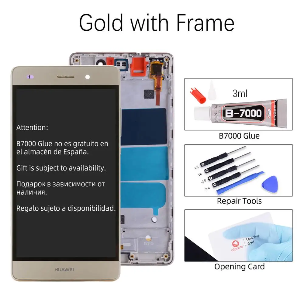 Дисплей для HUAWEI P8 Lite LCD в сборе с тачскрином на рамке 5.0‘’ черный белый золото - Цвет: Gold with Frame