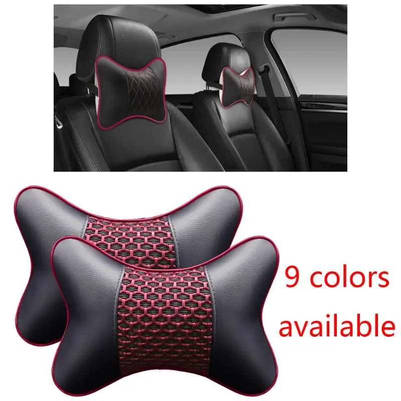 

2pcs Artificial Leather Car Pillow Protection Neck Car Headrest Comfortable Auto Supplies Safety Breathable Neck Pillows