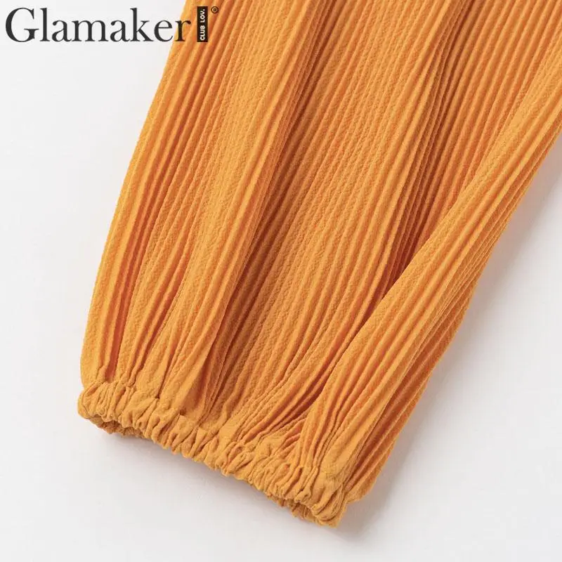 Женское шифоновое короткое платье Glamaker элегантное желтое плиссированное с v