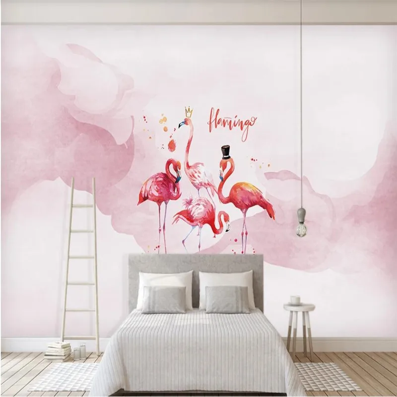 

Настенные обои XUE SU на заказ скандинавские ins розовые акварельные парные фламинго для детской комнаты фоновая стена