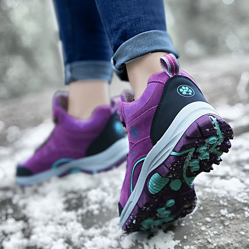Outdoor Purple Ladies Snow Hiking Shoes Waterproof Mountain Boots Mens Womens Winter Hiking Boot Fashion Trekking Boots Woman