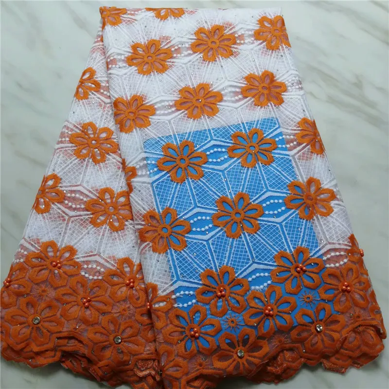 Африканская кружевная ткань с бусинами и камнями вышитая в нигерийском стиле