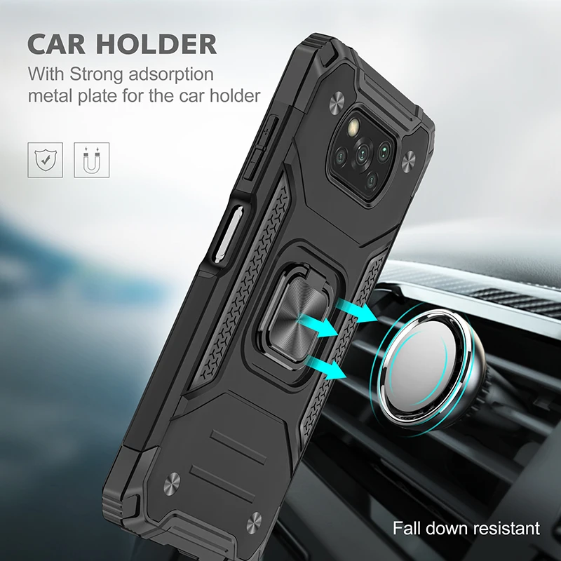 

Shockproof Case for Xiaomi POCO X3 Case Cover Armor Drop Protective Defender Ring Holder Magnet Phone Case POCO X3 NFC