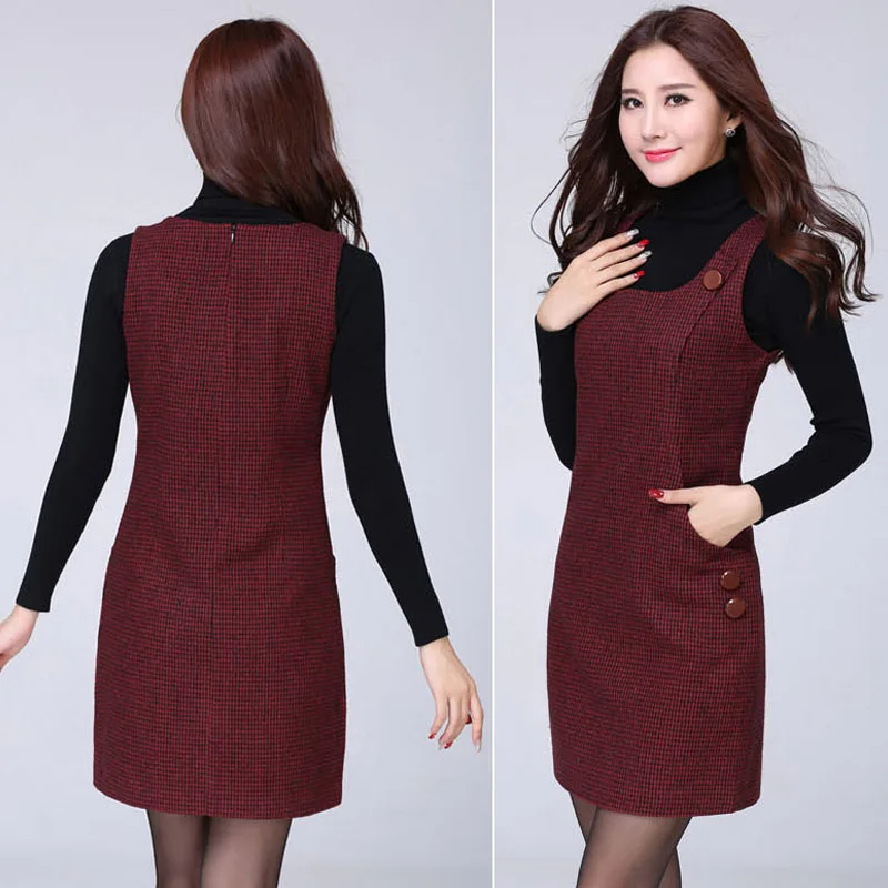 Модное женское платье 2019 новое шерстяное без рукавов большого размера тонкое на