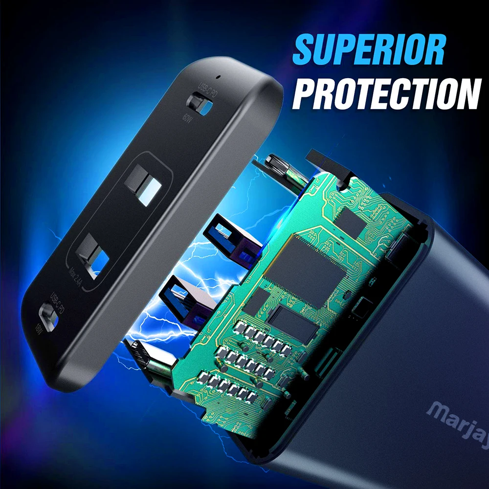 Marjay 60 Вт PD Быстрая зарядка 3 0 USB зарядное устройство для iPhone samsung Мульти iPad Macbook