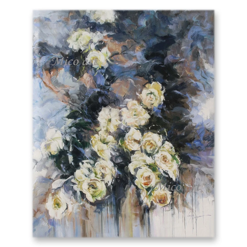 

Black And White Design Abstract Knife Flower Oil Painting Canvas Art 100% Hand-painted Wall Decor Art Home Wall Showpieces