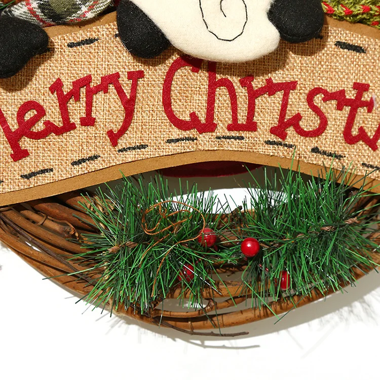 Large wreath Santa Claus snowman deer solid wood rattan ring pendant Christmas decoration | Дом и сад