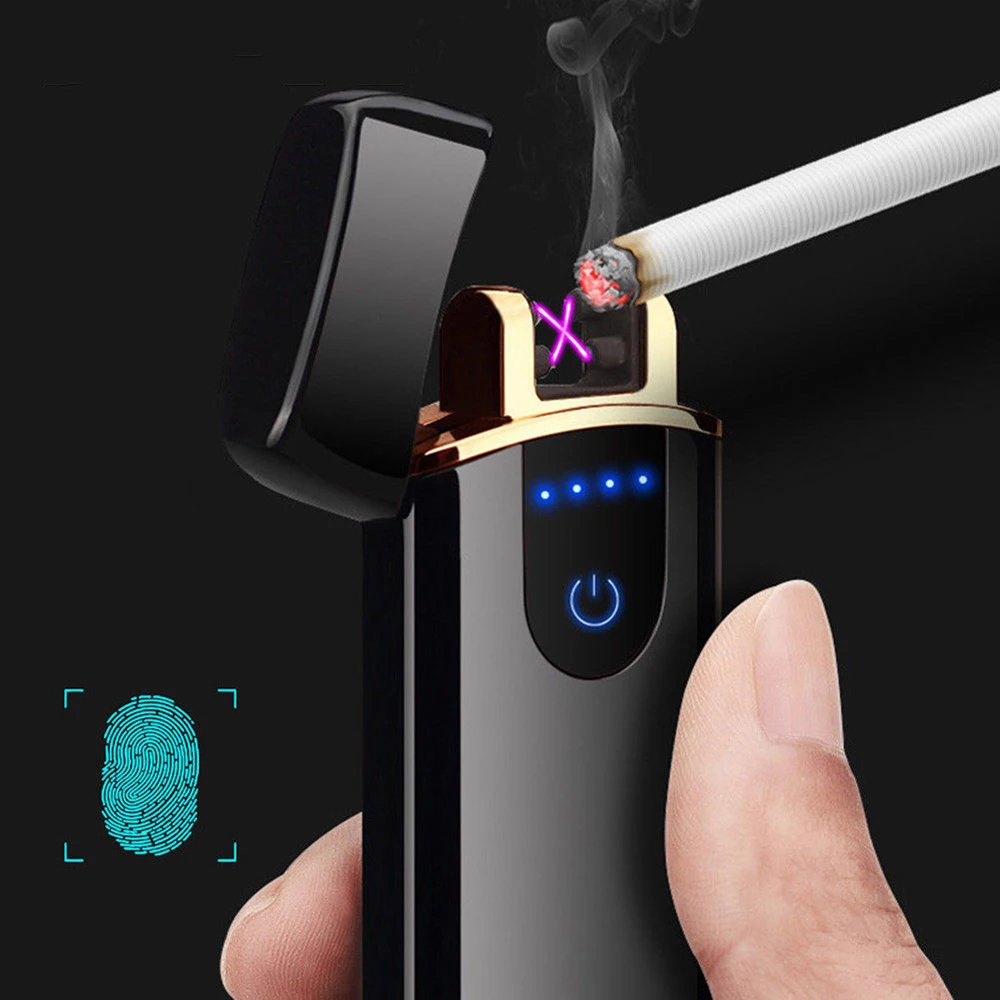 Smart Touch сенсор USB перезаряжаемая двойная дуга беспламенная плазменная электрическая зажигалка датчик отпечатков пальцев Светодиодный дисплей питания