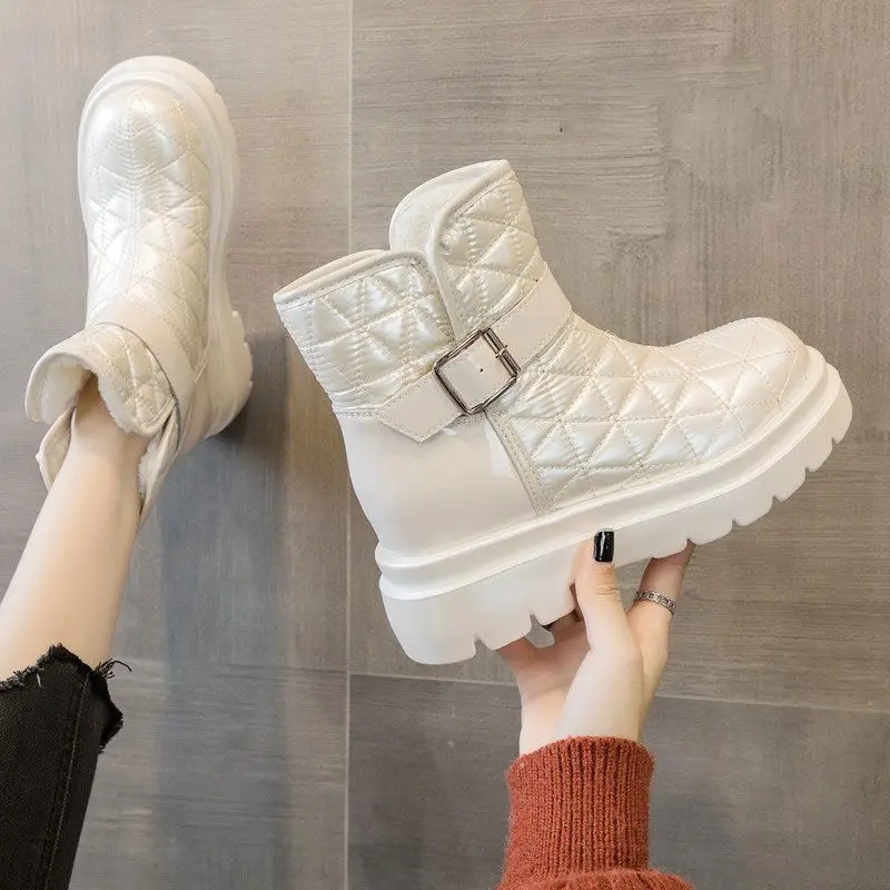

Snow Boots Women's Winter 2021 Woman Height Increase Waterproof Non-slip Platform Short Boot Plus Velvet Thick Warm Cotton Shoes